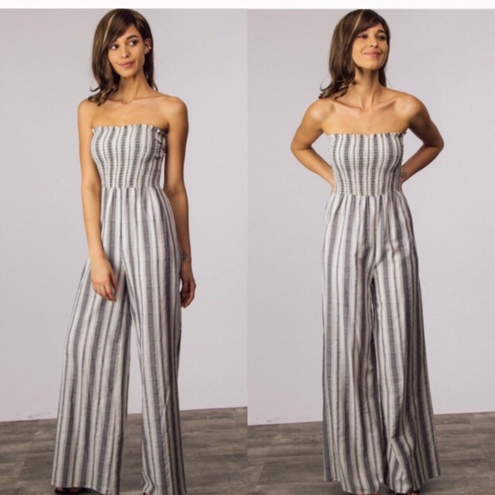 Striped smock tube top jumpsuit
